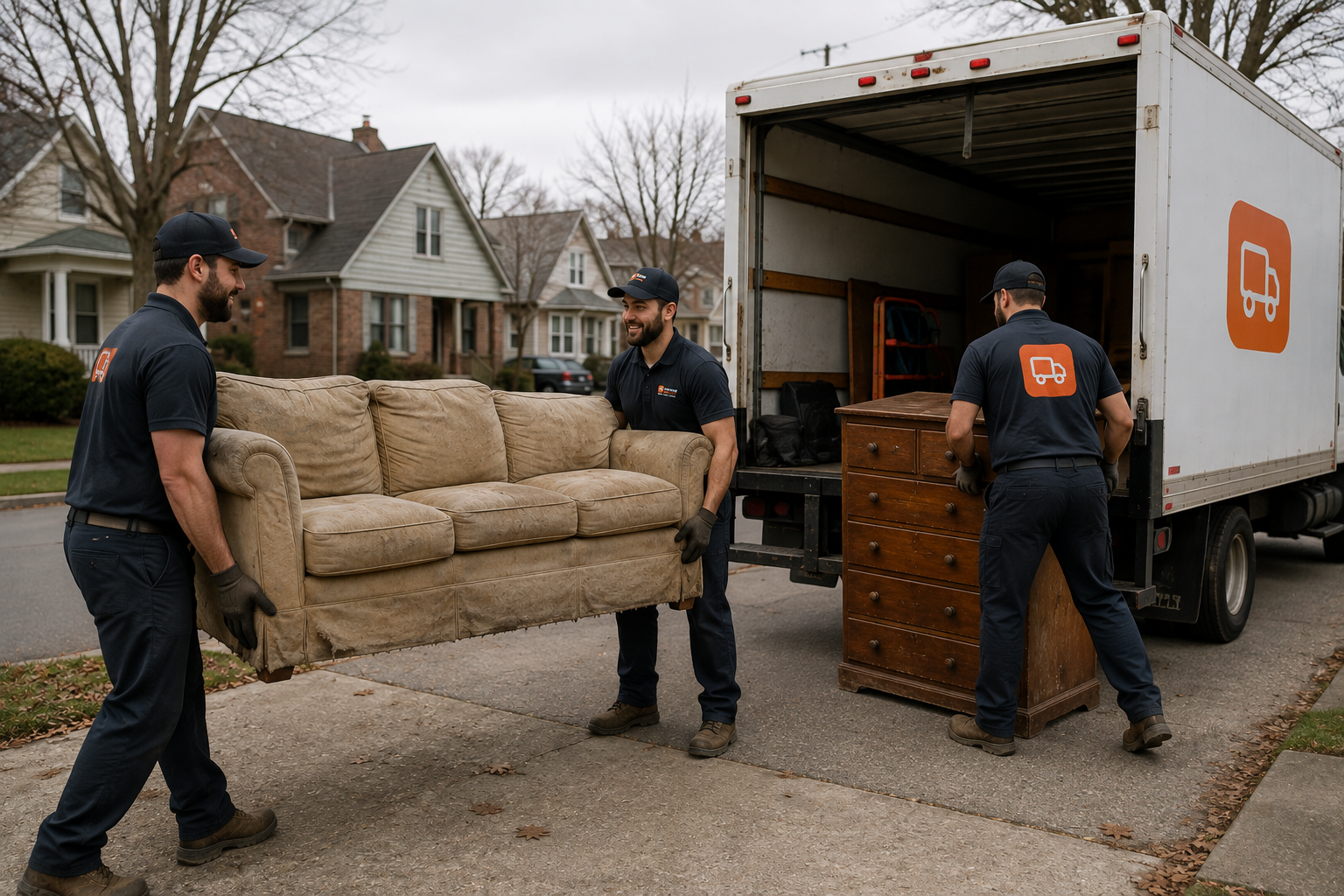 Old sofa and dresser set out for furniture removal pickup in Cleveland Ohio